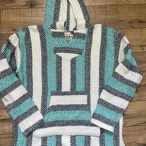 Baja Joe Earth Ragz Mexican Hoodie Women’s Size XL Teal Black And White